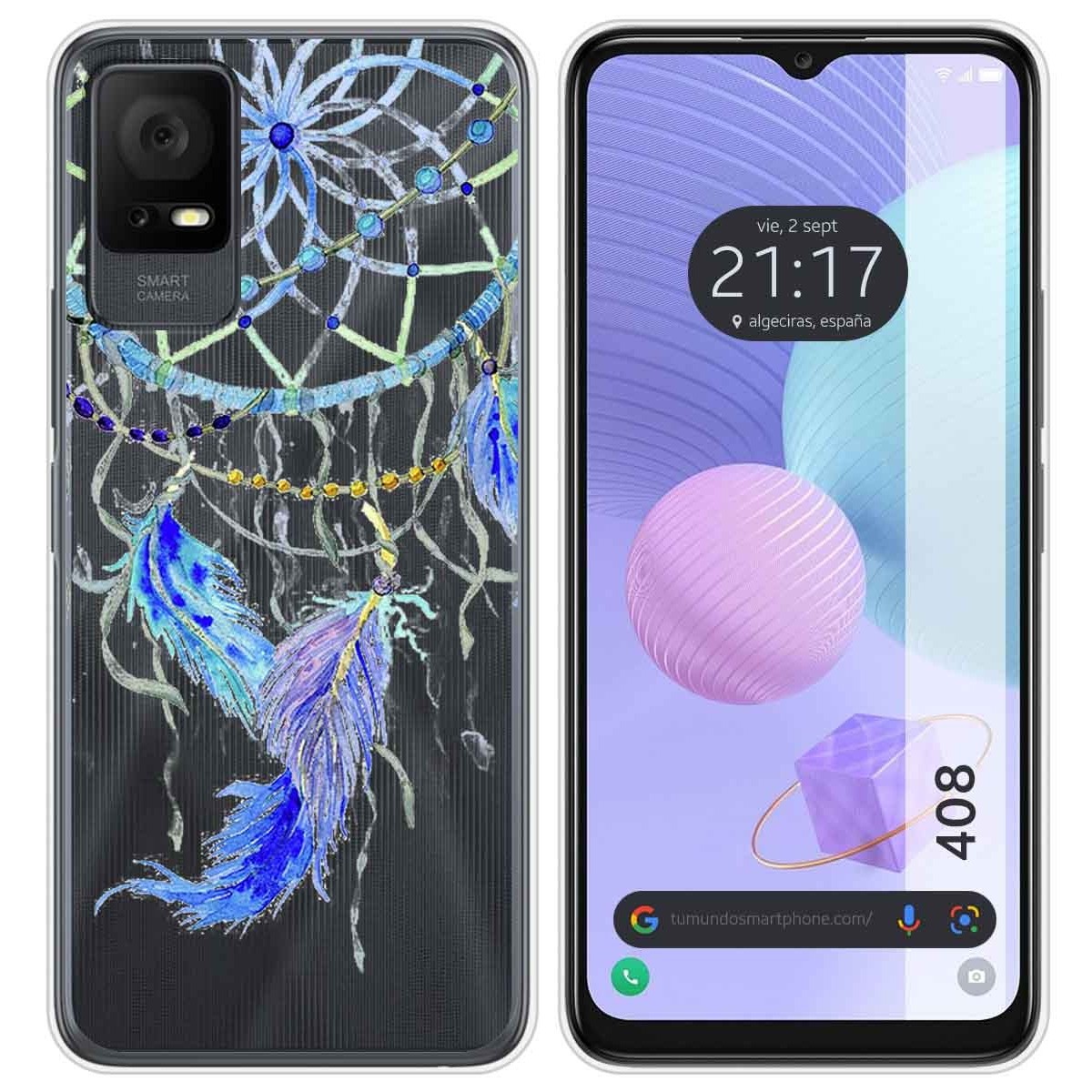 Funda Silicona Transparente para TCL 408 diseño Plumas Dibujos