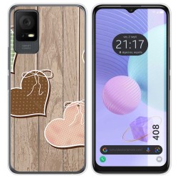 Funda Silicona para TCL 408 diseño Corazones Madera Dibujos