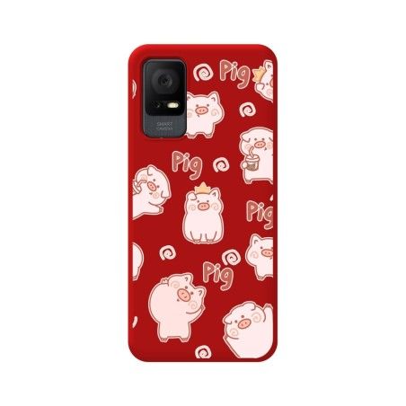 Funda Silicona Líquida Roja para TCL 408 diseño Cerdos Dibujos