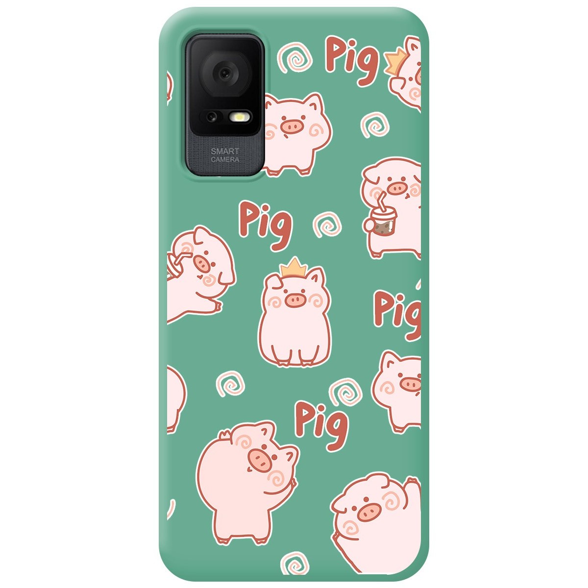 Funda Silicona Líquida Verde para TCL 408 diseño Cerdos Dibujos