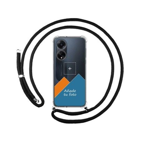 Personaliza tu Funda Colgante Transparente para Oppo A98 5G con Cordon Negro Dibujo Personalizada