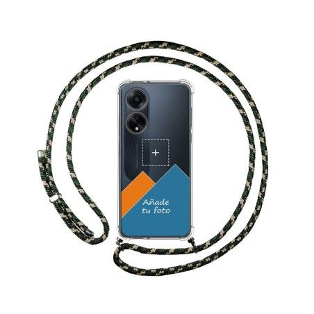 Personaliza tu Funda Colgante Transparente para Oppo A98 5G con Cordon Verde / Dorado Dibujo Personalizada