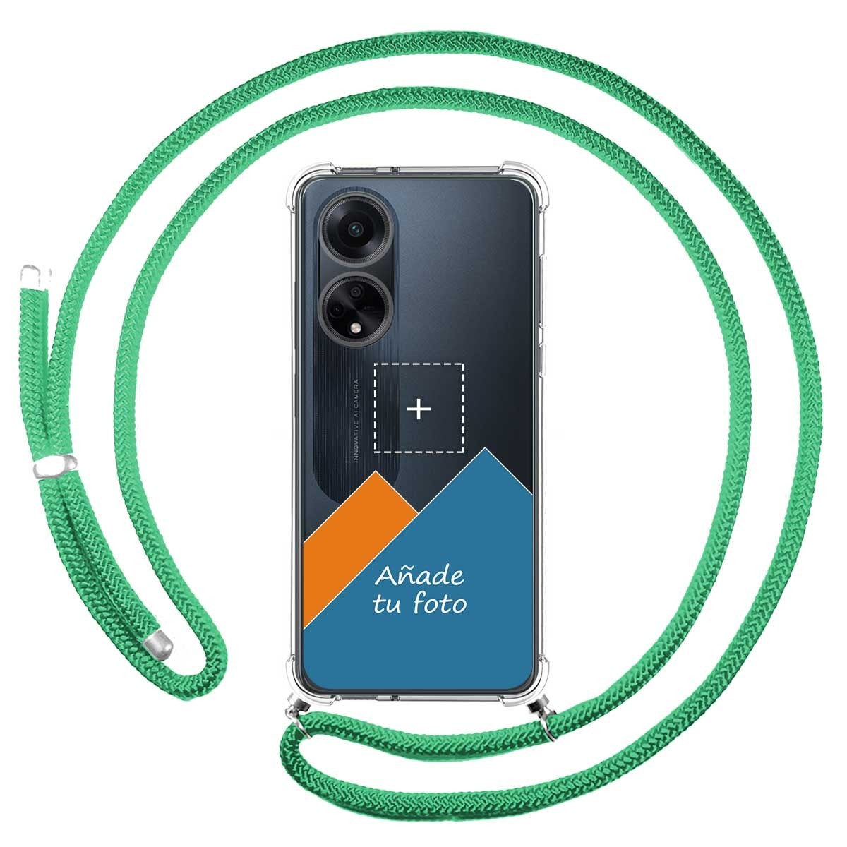 Personaliza tu Funda Colgante Transparente para Oppo A98 5G con Cordon Verde Agua Dibujo Personalizada