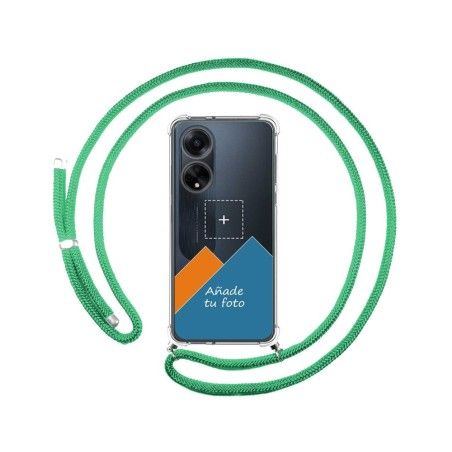 Personaliza tu Funda Colgante Transparente para Oppo A98 5G con Cordon Verde Agua Dibujo Personalizada