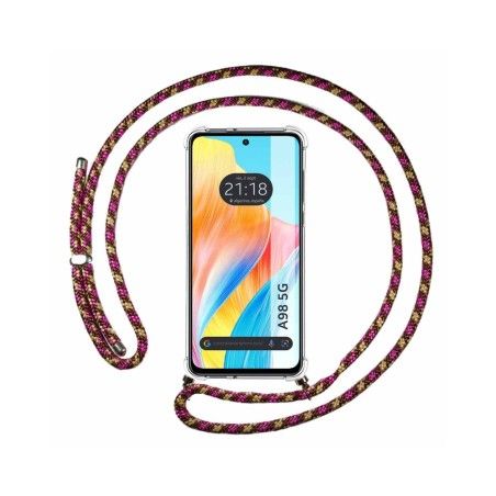 Funda Colgante Transparente para Oppo A98 5G con Cordon Rosa / Dorado