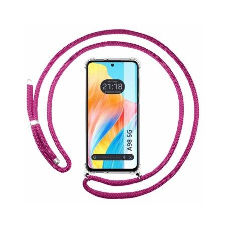 Funda Colgante Transparente para Oppo A98 5G con Cordon Rosa Fucsia