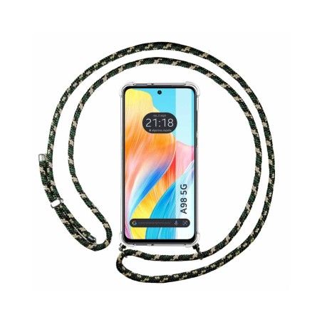 Funda Colgante Transparente para Oppo A98 5G con Cordon Verde / Dorado