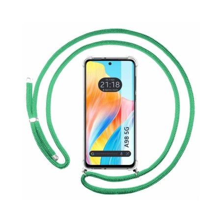 Funda Colgante Transparente para Oppo A98 5G con Cordon Verde Agua