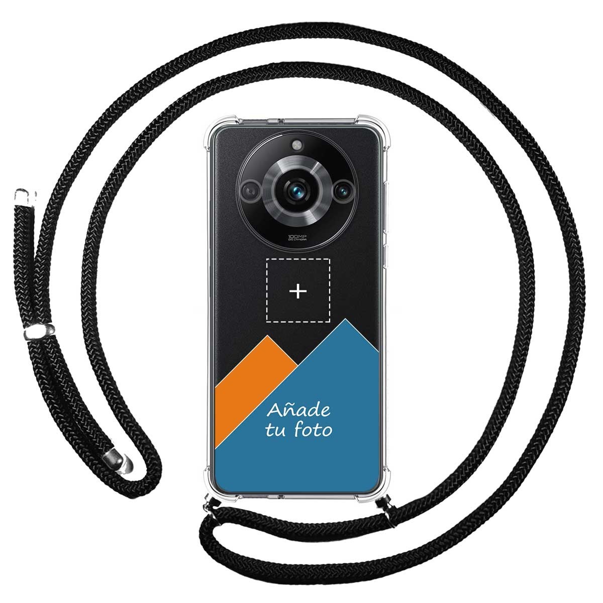 Personaliza tu Funda Colgante Transparente para Realme 11 Pro / 11 Pro+ Plus con Cordon Negro Dibujo Personalizada