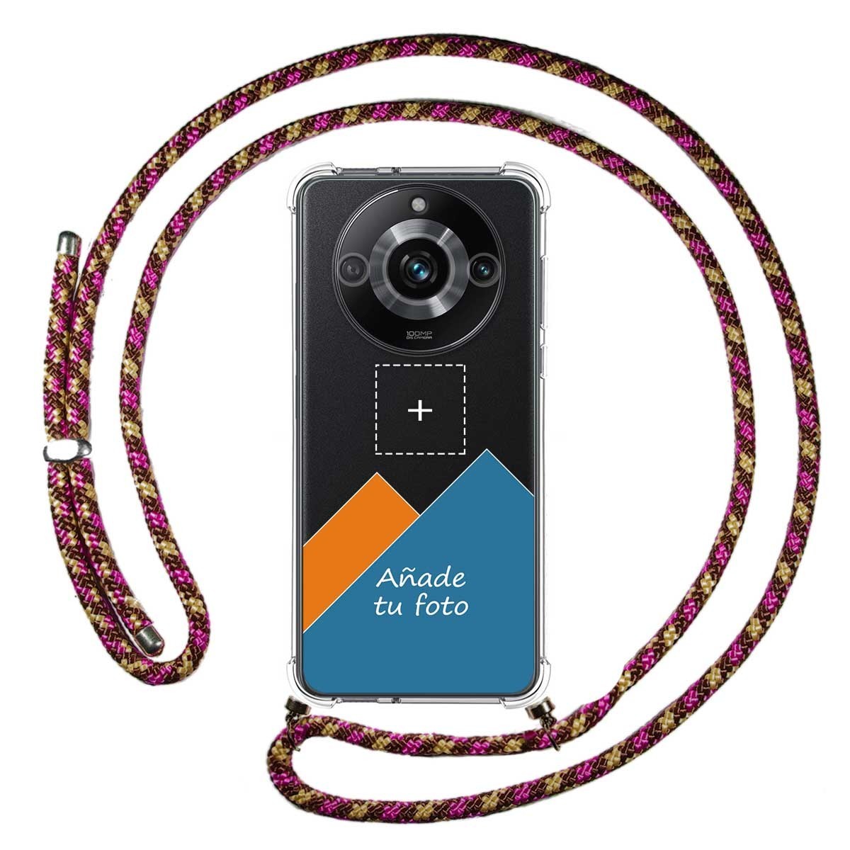 Personaliza tu Funda Colgante Transparente para Realme 11 Pro / 11 Pro+ Plus con Cordon Rosa / Dorado Dibujo Personalizada