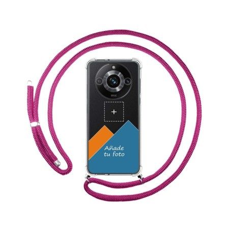 Personaliza tu Funda Colgante Transparente para Realme 11 Pro / 11 Pro+ Plus con Cordon Rosa Fucsia Dibujo Personalizada