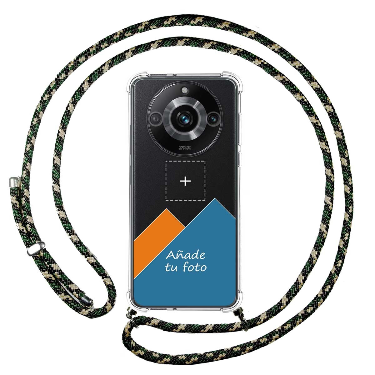 Personaliza tu Funda Colgante Transparente para Realme 11 Pro / 11 Pro+ Plus con Cordon Verde / Dorado Dibujo Personalizada