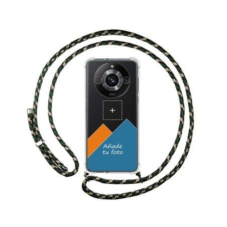 Personaliza tu Funda Colgante Transparente para Realme 11 Pro / 11 Pro+ Plus con Cordon Verde / Dorado Dibujo Personalizada