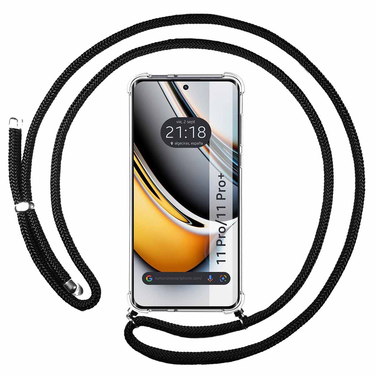 Funda Colgante Transparente para Realme 11 Pro / 11 Pro+ Plus con Cordon Negro