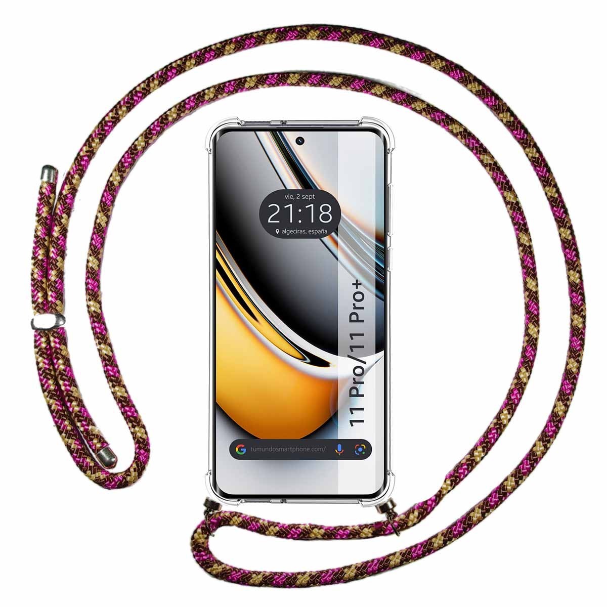 Funda Colgante Transparente para Realme 11 Pro / 11 Pro+ Plus con Cordon Rosa / Dorado