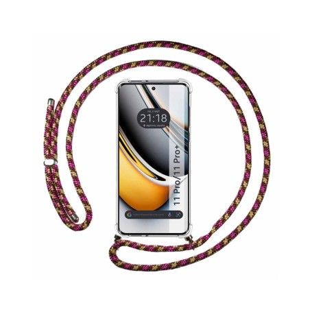 Funda Colgante Transparente para Realme 11 Pro / 11 Pro+ Plus con Cordon Rosa / Dorado