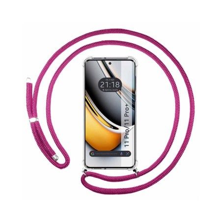 Funda Colgante Transparente para Realme 11 Pro / 11 Pro+ Plus con Cordon Rosa Fucsia