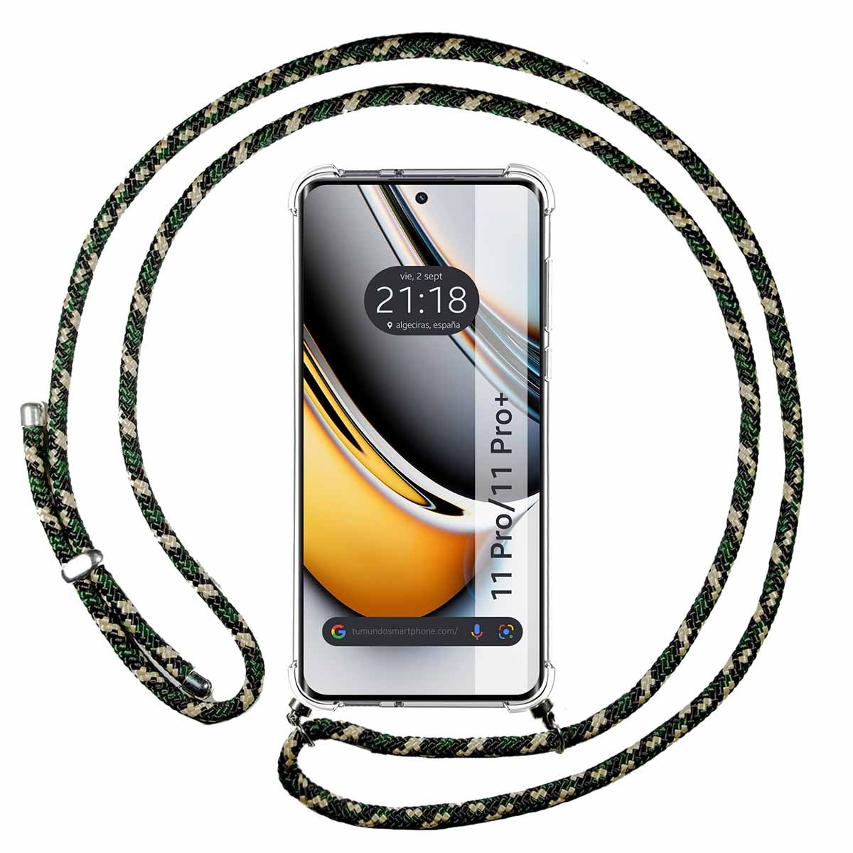 Funda Colgante Transparente para Realme 11 Pro / 11 Pro+ Plus con Cordon Verde / Dorado