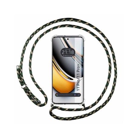 Funda Colgante Transparente para Realme 11 Pro / 11 Pro+ Plus con Cordon Verde / Dorado