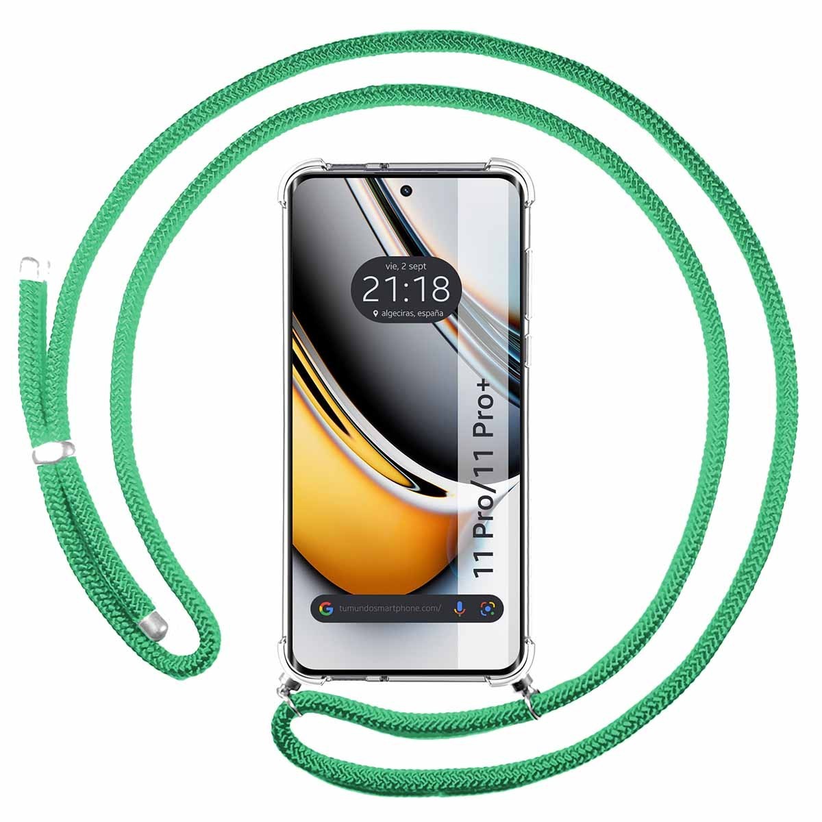 Funda Colgante Transparente para Realme 11 Pro / 11 Pro+ Plus con Cordon Verde Agua
