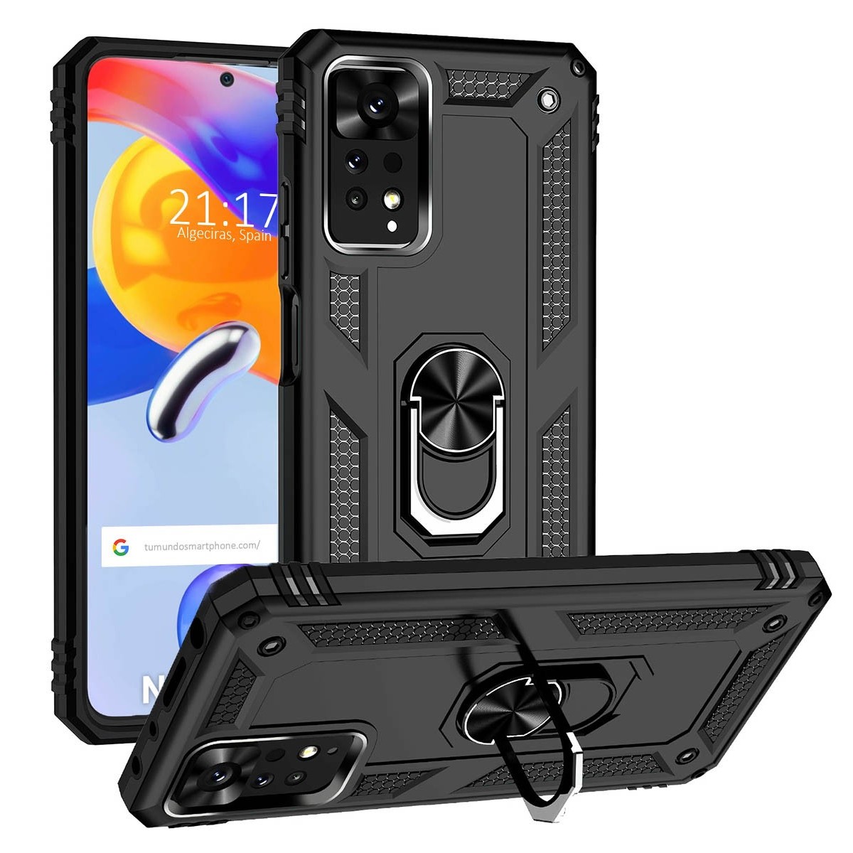 Funda Tough Armor con Anillo Giratorio Negra compatible con Xiaomi Redmi Note 12 Pro+ Plus 5G