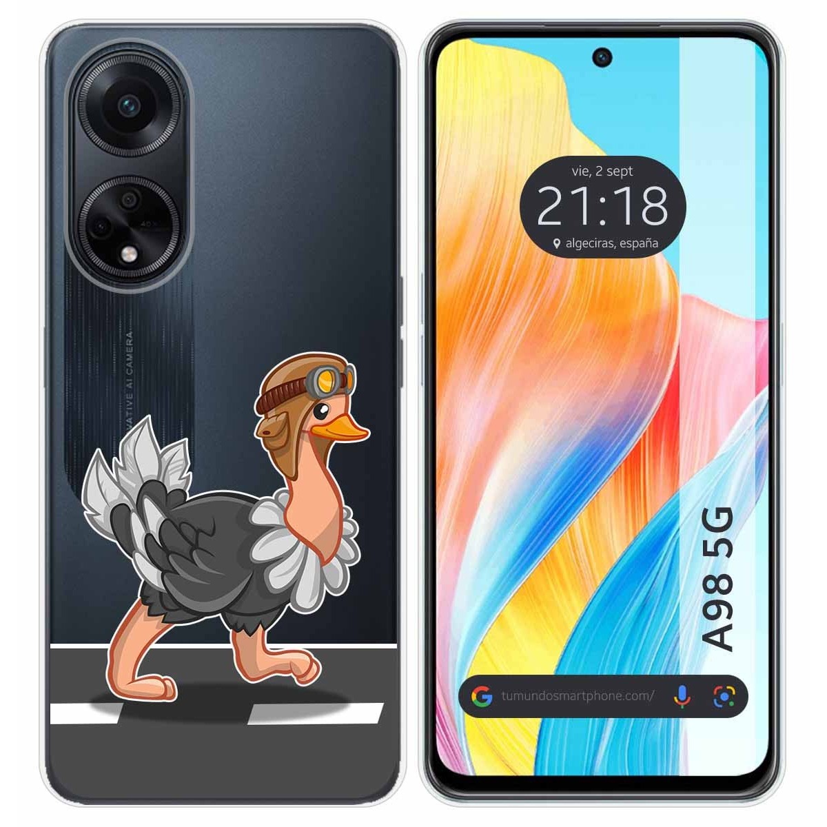 Funda Silicona Transparente para Oppo A98 5G diseño Avestruz Dibujos