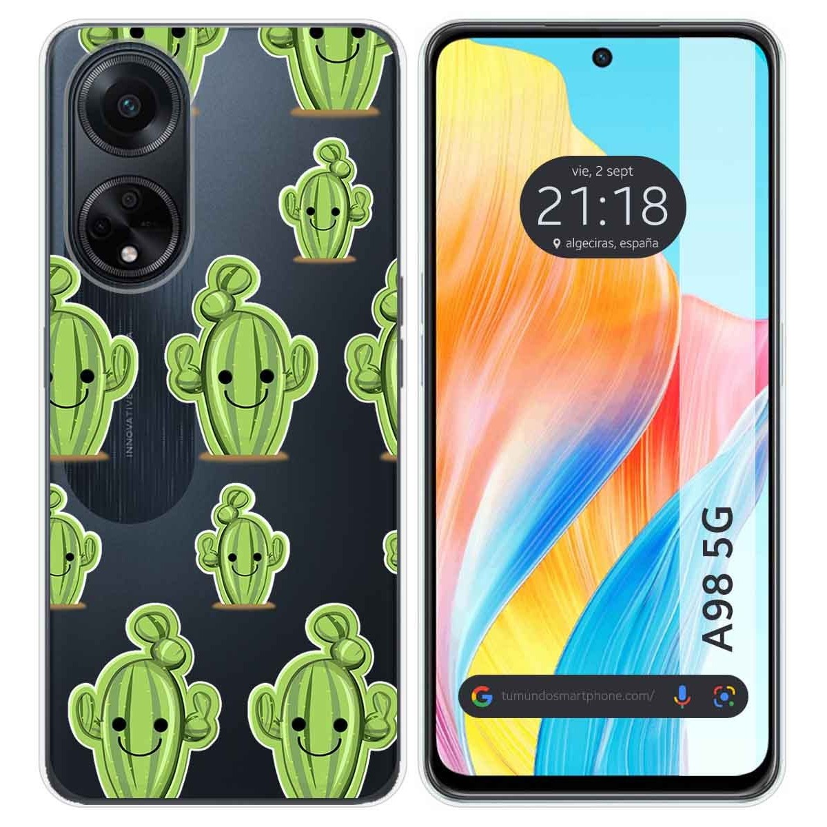 Funda Silicona Transparente para Oppo A98 5G diseño Cactus Dibujos