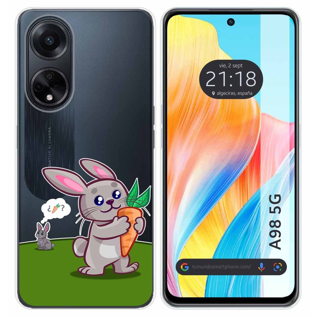 Funda Silicona Transparente para Oppo A98 5G diseño Conejo Dibujos