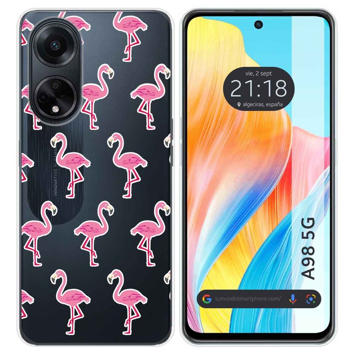 Funda Silicona Transparente para Oppo A98 5G diseño Flamenco Dibujos
