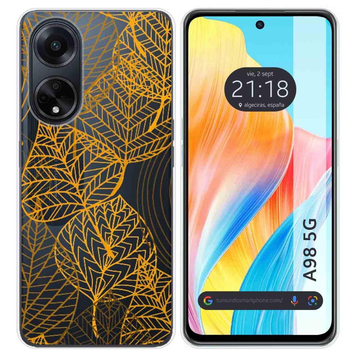 Funda Silicona Transparente para Oppo A98 5G diseño Hojas Dibujos