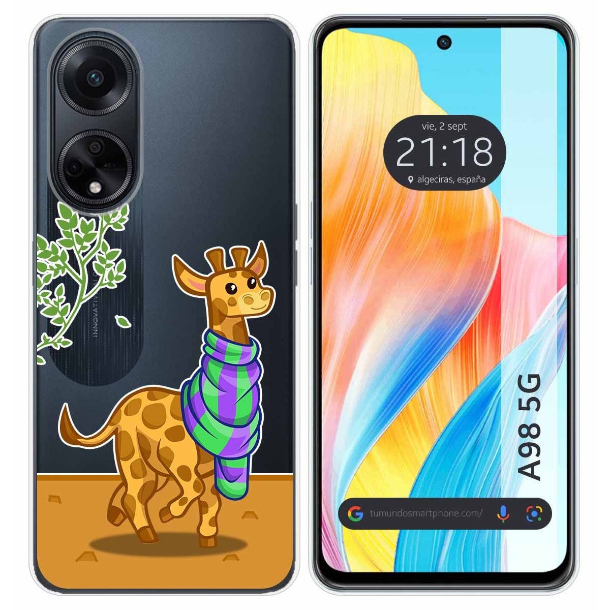 Funda Silicona Transparente para Oppo A98 5G diseño Jirafa Dibujos