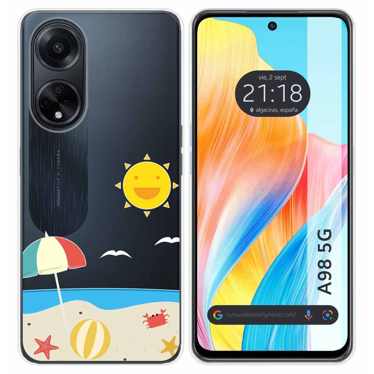 Funda Silicona Transparente para Oppo A98 5G diseño Playa Dibujos