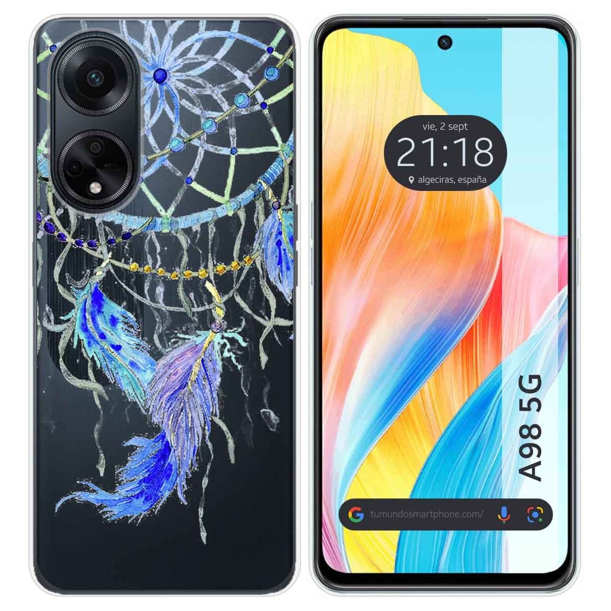 Funda Silicona Transparente para Oppo A98 5G diseño Plumas Dibujos