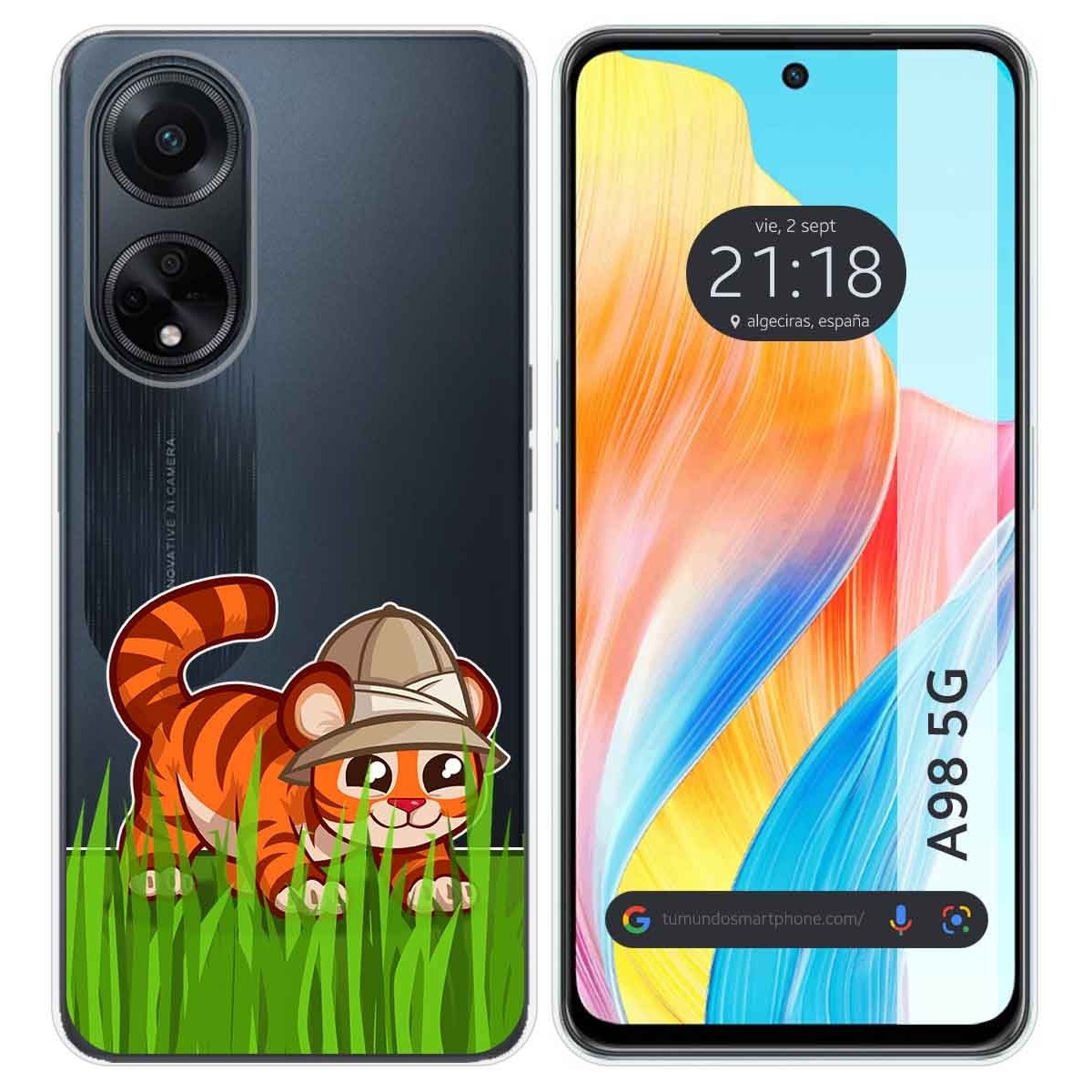 Funda Silicona Transparente para Oppo A98 5G diseño Tigre Dibujos