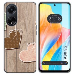 Funda Silicona para Oppo A98 5G diseño Corazones Madera Dibujos