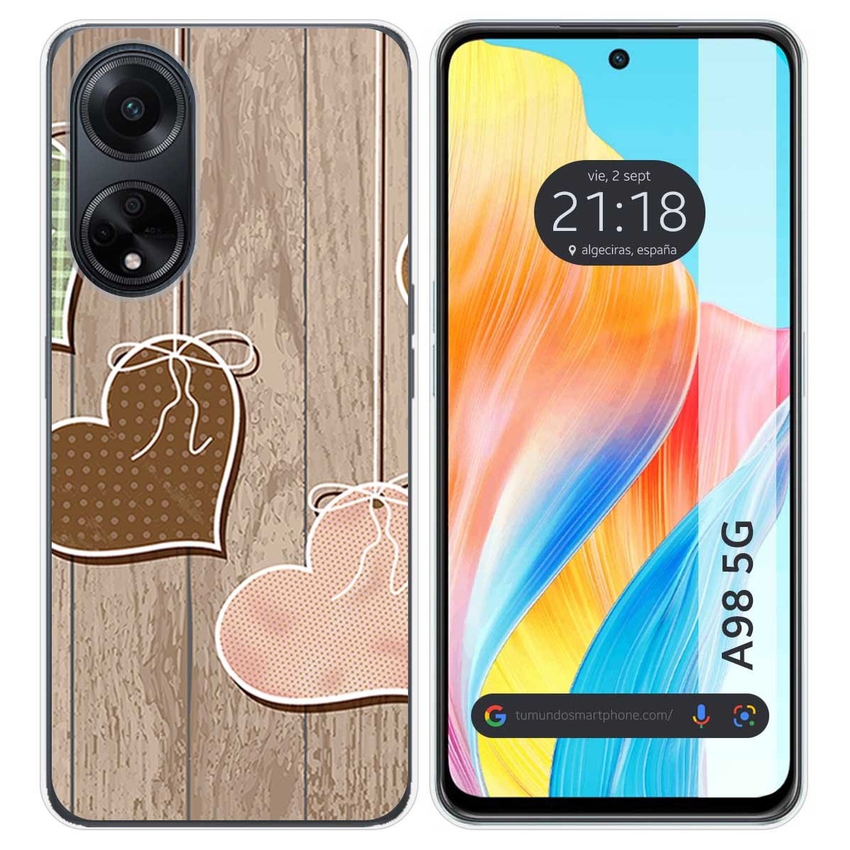 Funda Silicona para Oppo A98 5G diseño Corazones Madera Dibujos