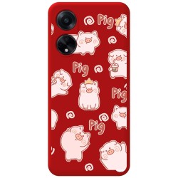 Funda Silicona Líquida Roja para Oppo A98 5G diseño Cerdos Dibujos