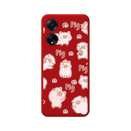 Funda Silicona Líquida Roja para Oppo A98 5G diseño Cerdos Dibujos