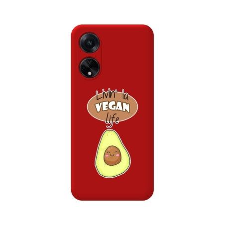 Funda Silicona Líquida Roja para Oppo A98 5G diseño Vegan Life Dibujos