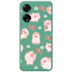 Funda Silicona Líquida Verde para Oppo A98 5G diseño Cerdos Dibujos