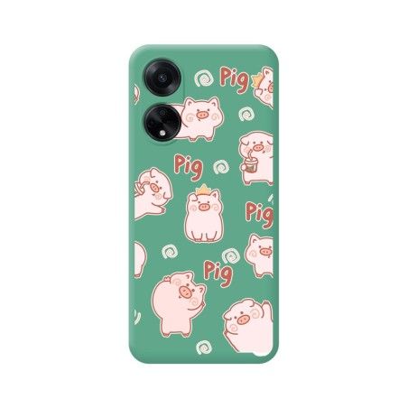 Funda Silicona Líquida Verde para Oppo A98 5G diseño Cerdos Dibujos
