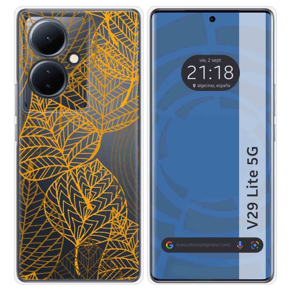 Funda Silicona Transparente para Vivo V29 Lite 5G diseño Hojas Dibujos