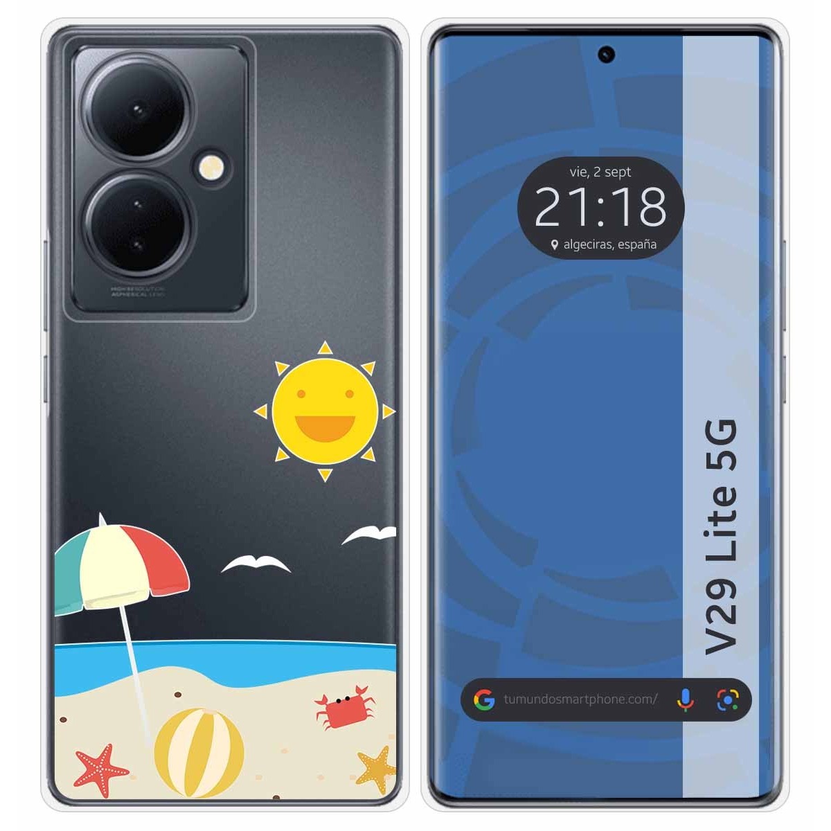 Funda Silicona Transparente para Vivo V29 Lite 5G diseño Playa Dibujos