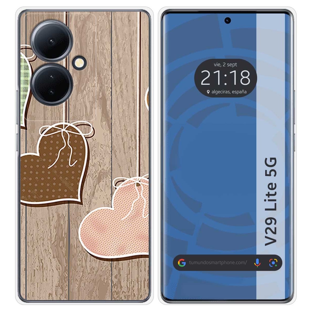 Funda Silicona para Vivo V29 Lite 5G diseño Corazones Madera Dibujos