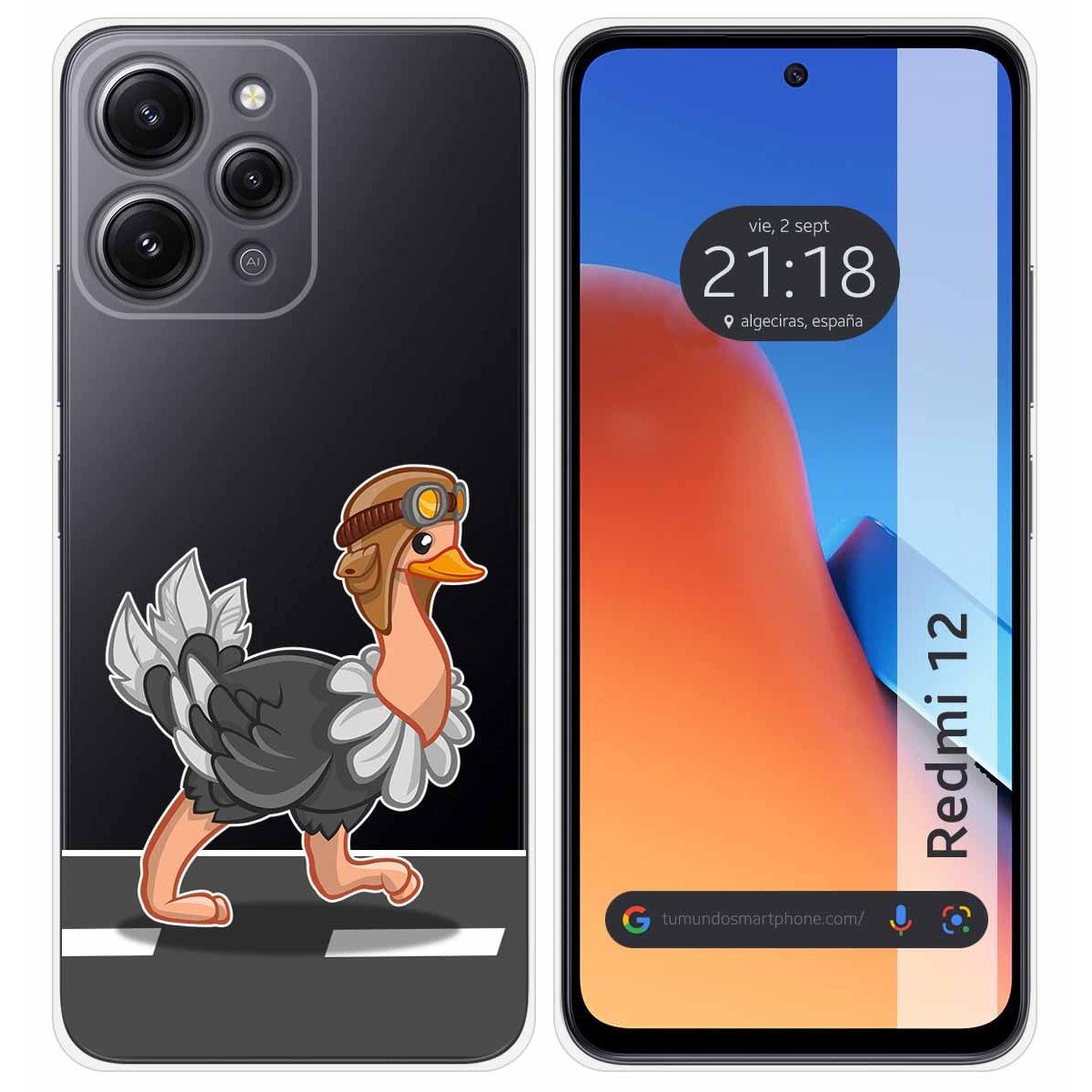 Funda Silicona Transparente compatible con Xiaomi Redmi 12 diseño Avestruz Dibujos
