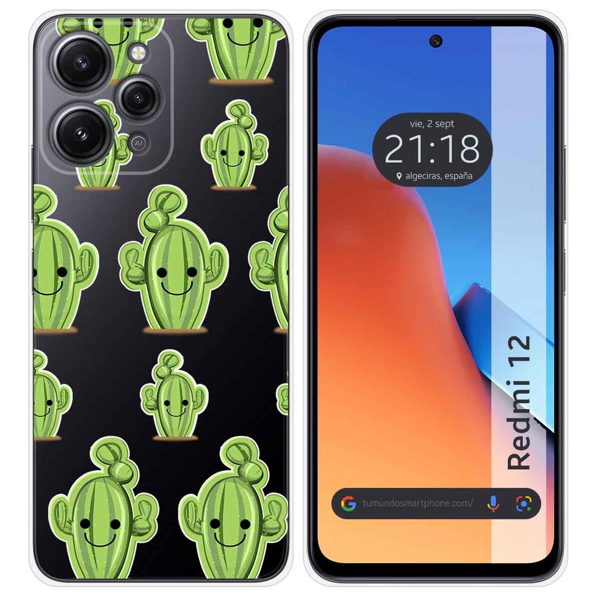 Funda Silicona Transparente compatible con Xiaomi Redmi 12 diseño Cactus Dibujos