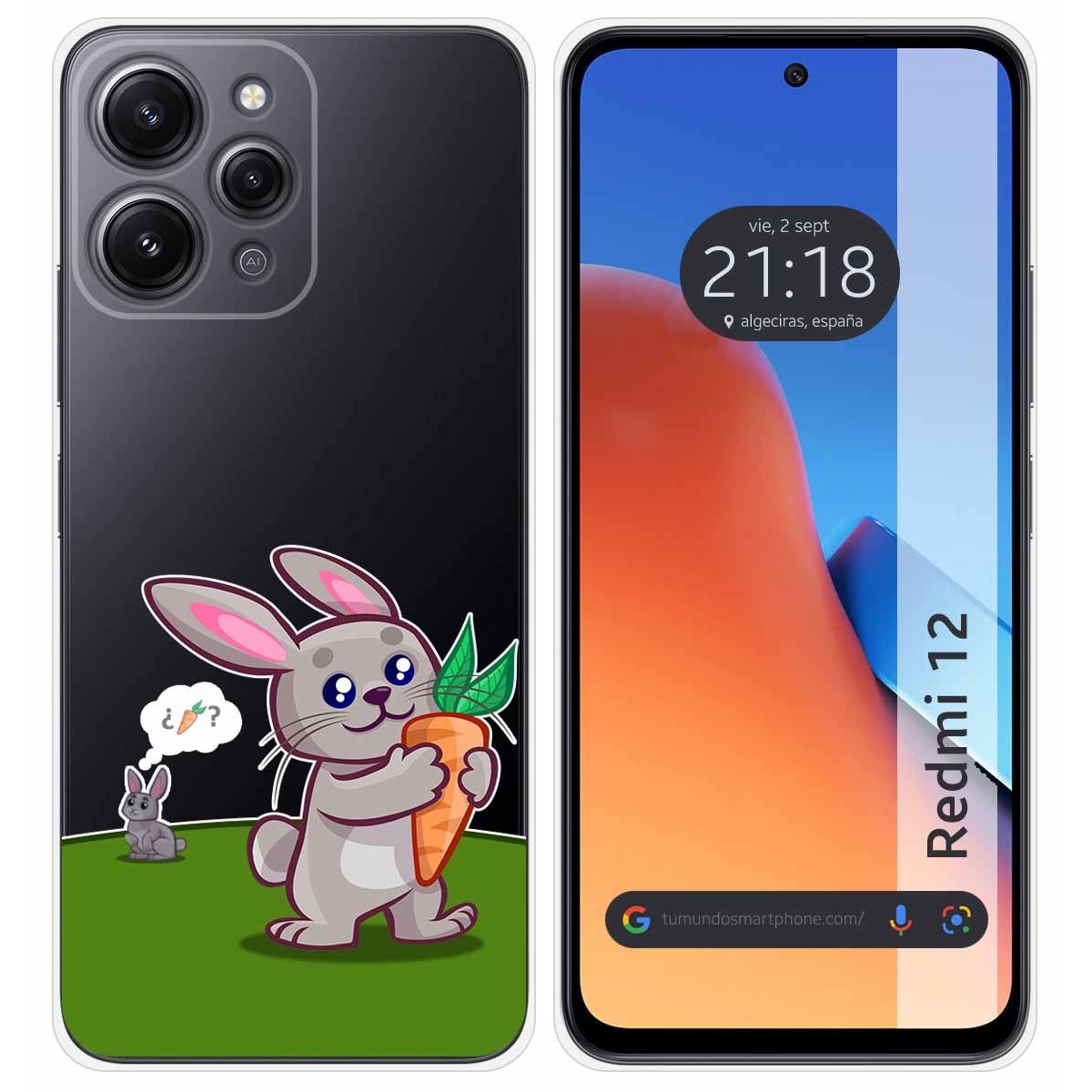 Funda Silicona Transparente compatible con Xiaomi Redmi 12 diseño Conejo Dibujos