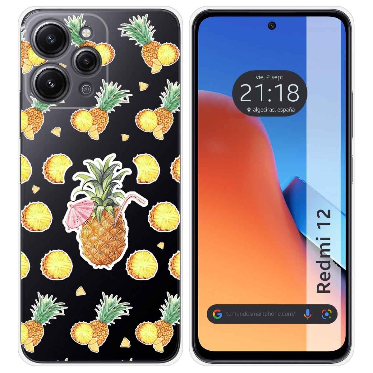 Funda Silicona Transparente compatible con Xiaomi Redmi 12 diseño Piña Dibujos