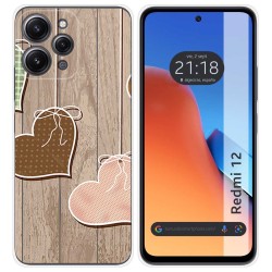 Funda Silicona compatible con Xiaomi Redmi 12 diseño Corazones Madera Dibujos