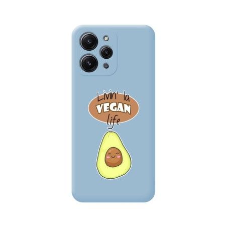 Funda Silicona Líquida Azul compatible con Xiaomi Redmi 12 diseño Vegan Life Dibujos